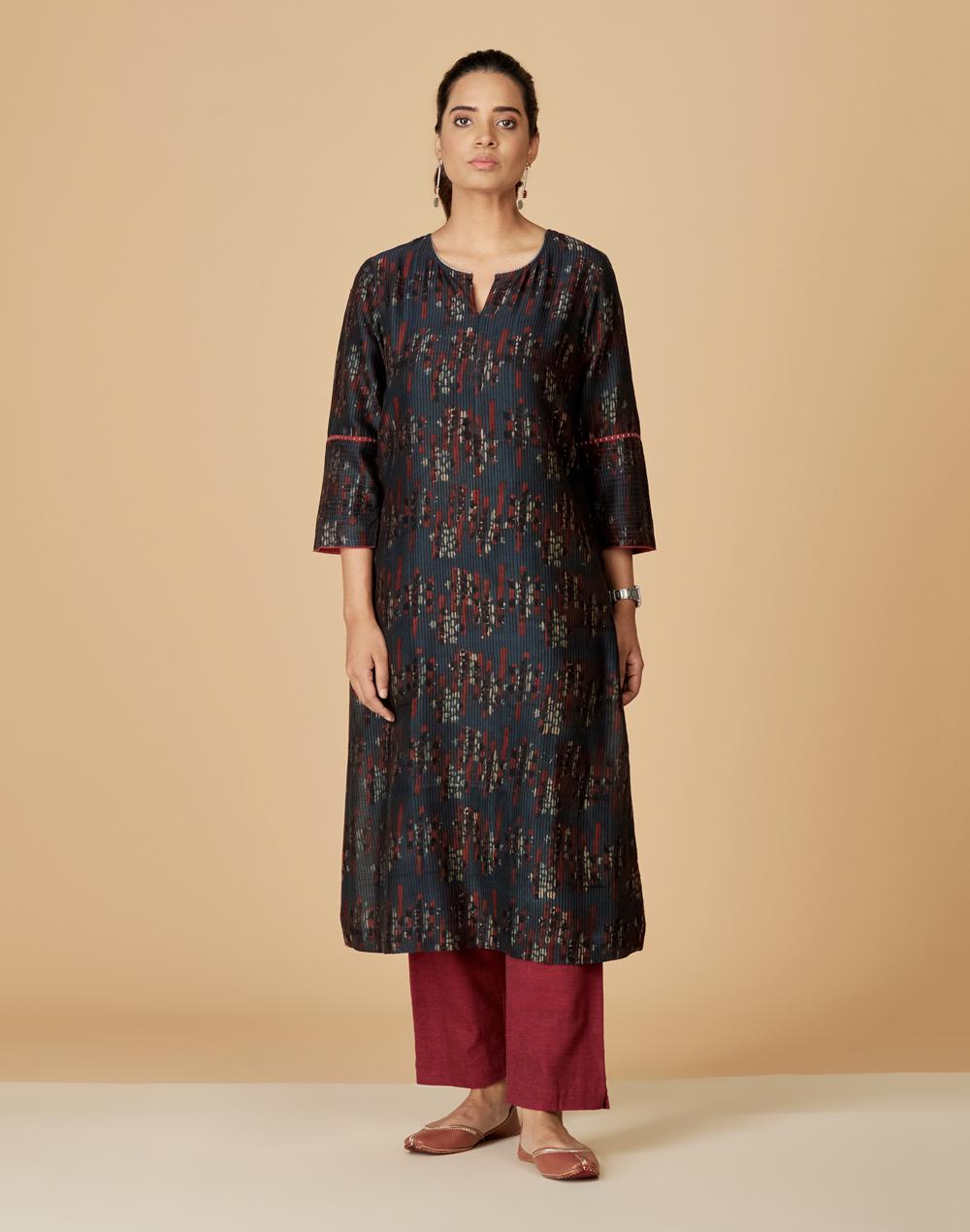 cotton silk printed straight long kurta