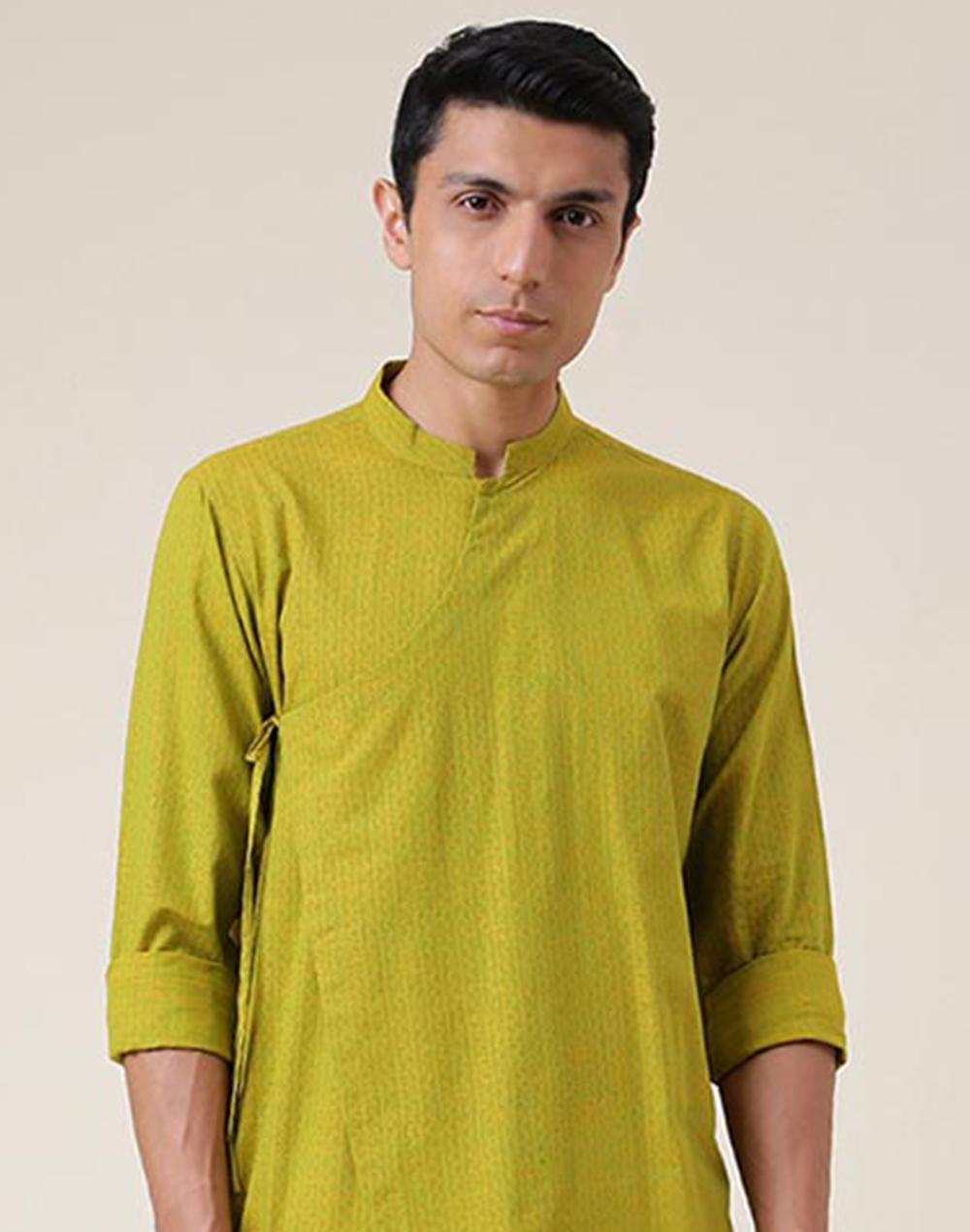 green cotton printed slim fit long kurta