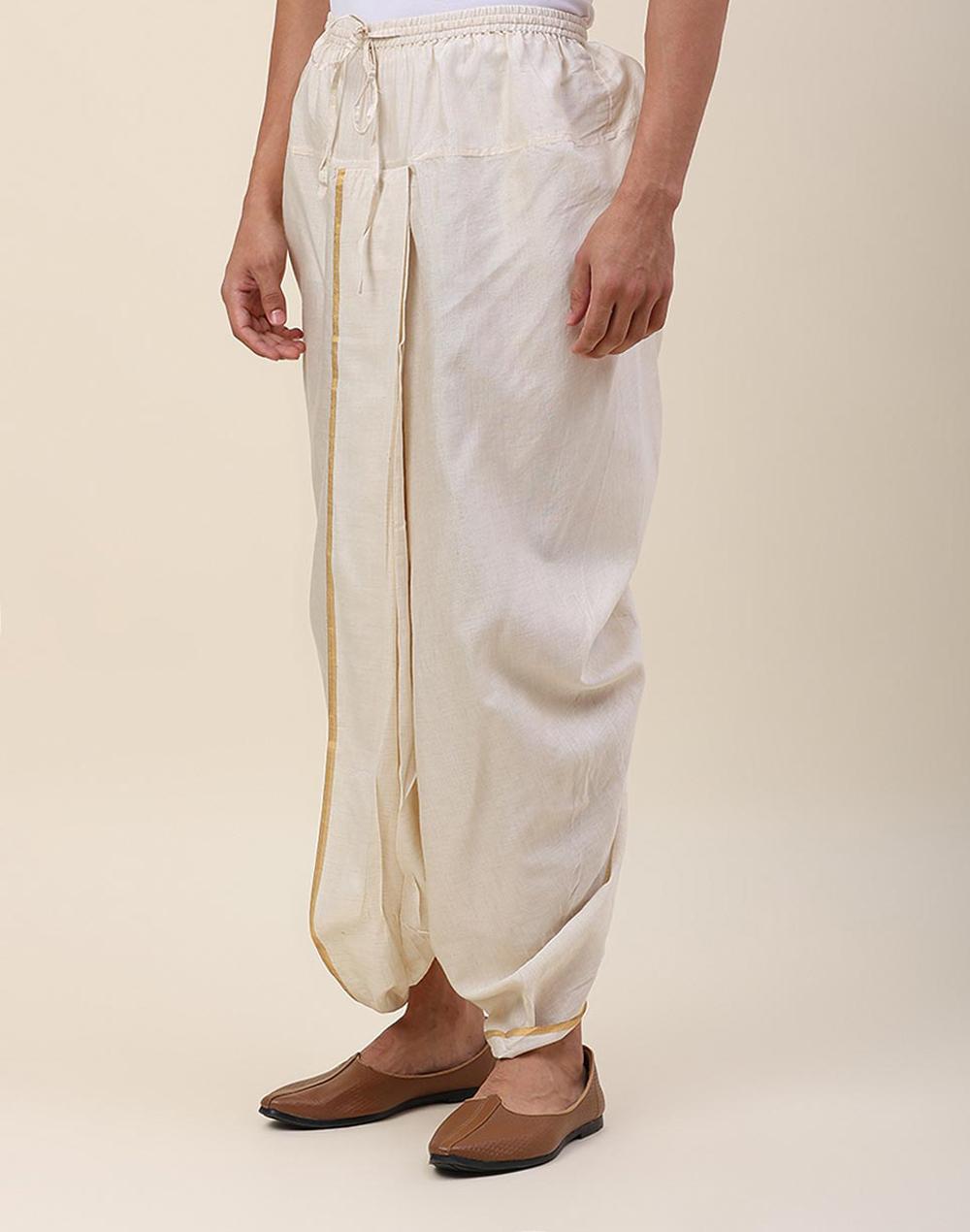 off white cotton silk blend striped dhoti