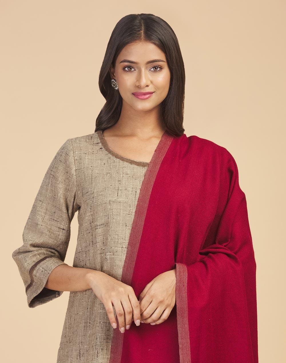 maroon wool hand woven shawl