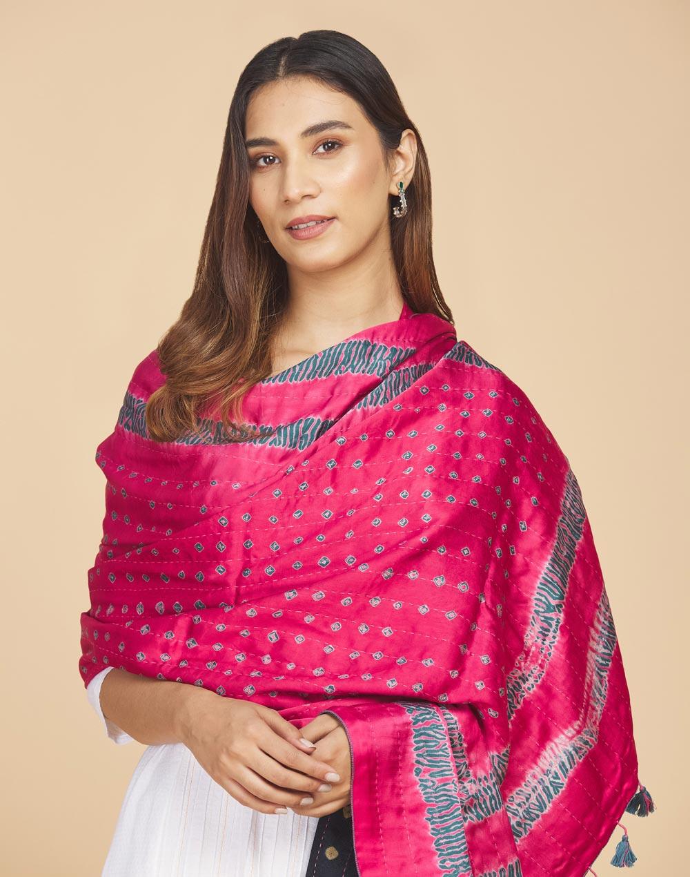 pink wool blend gudri embroidered shawl