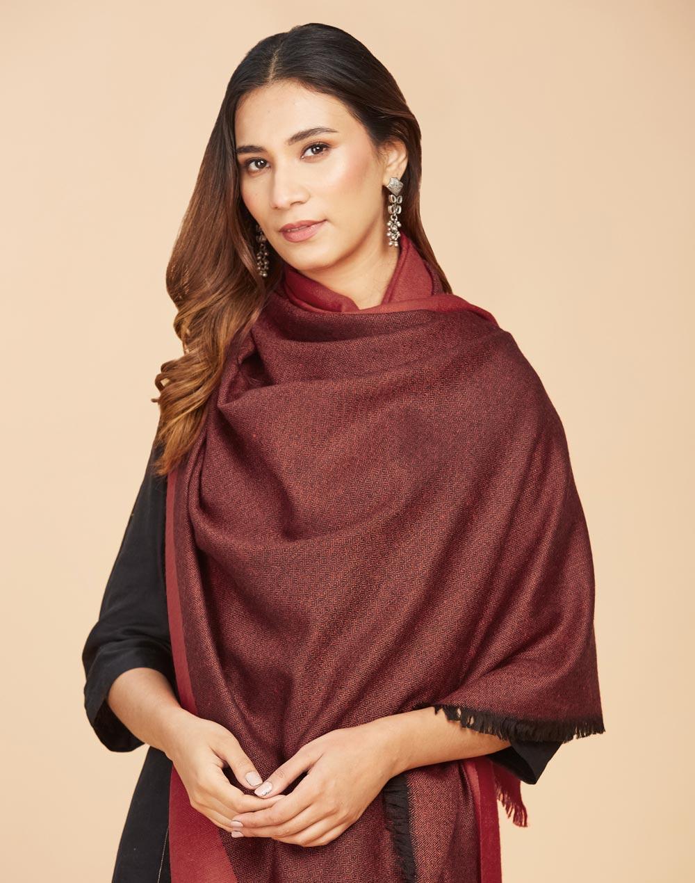 red wool blend handloom shawl