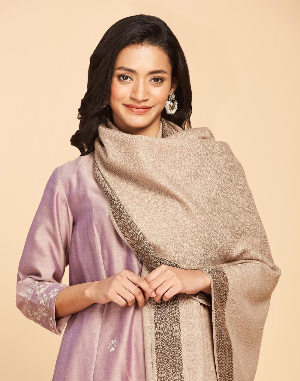 beige wool hand woven shawl