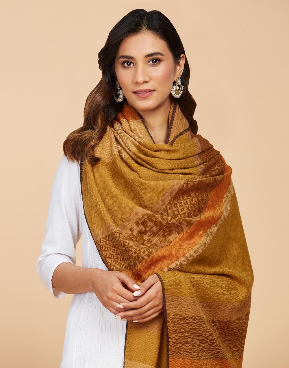 yellow wool hand woven shawl