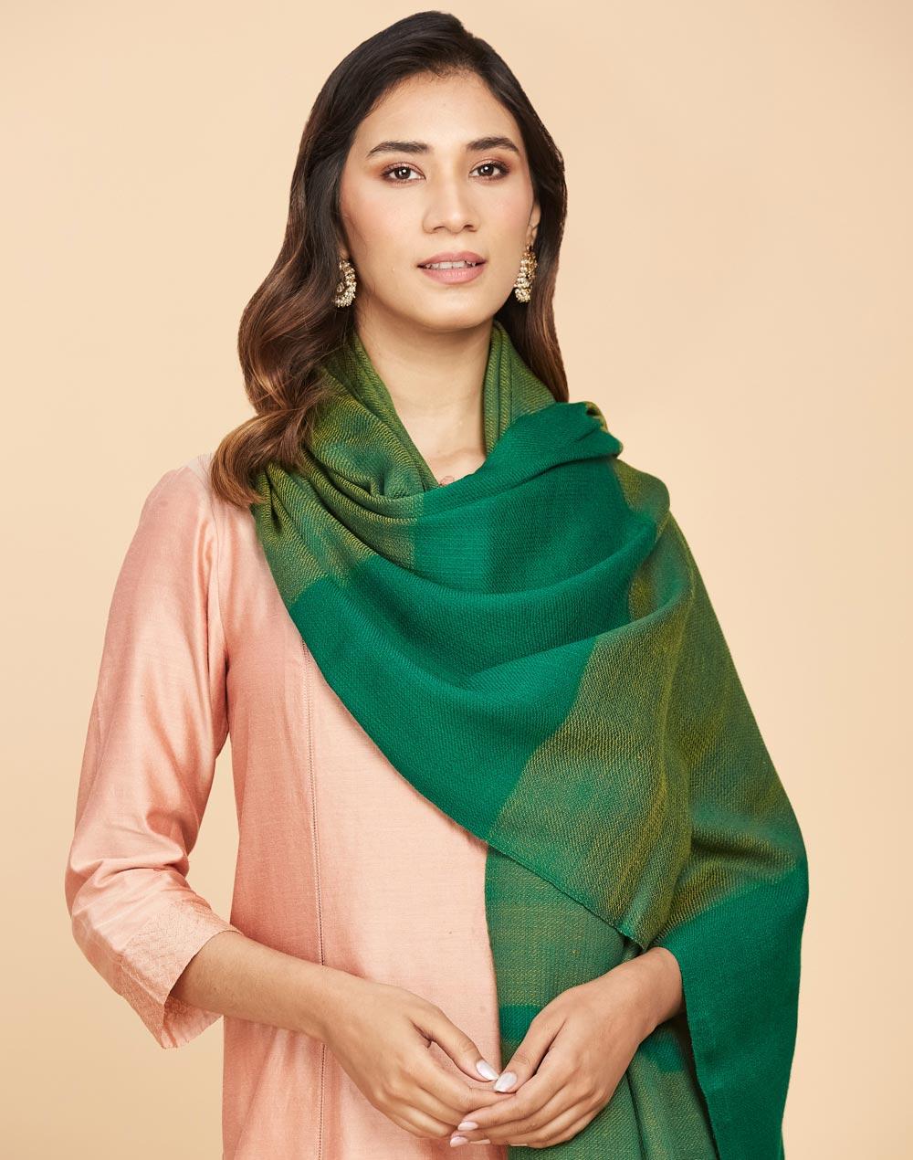 green wool hand woven shawl