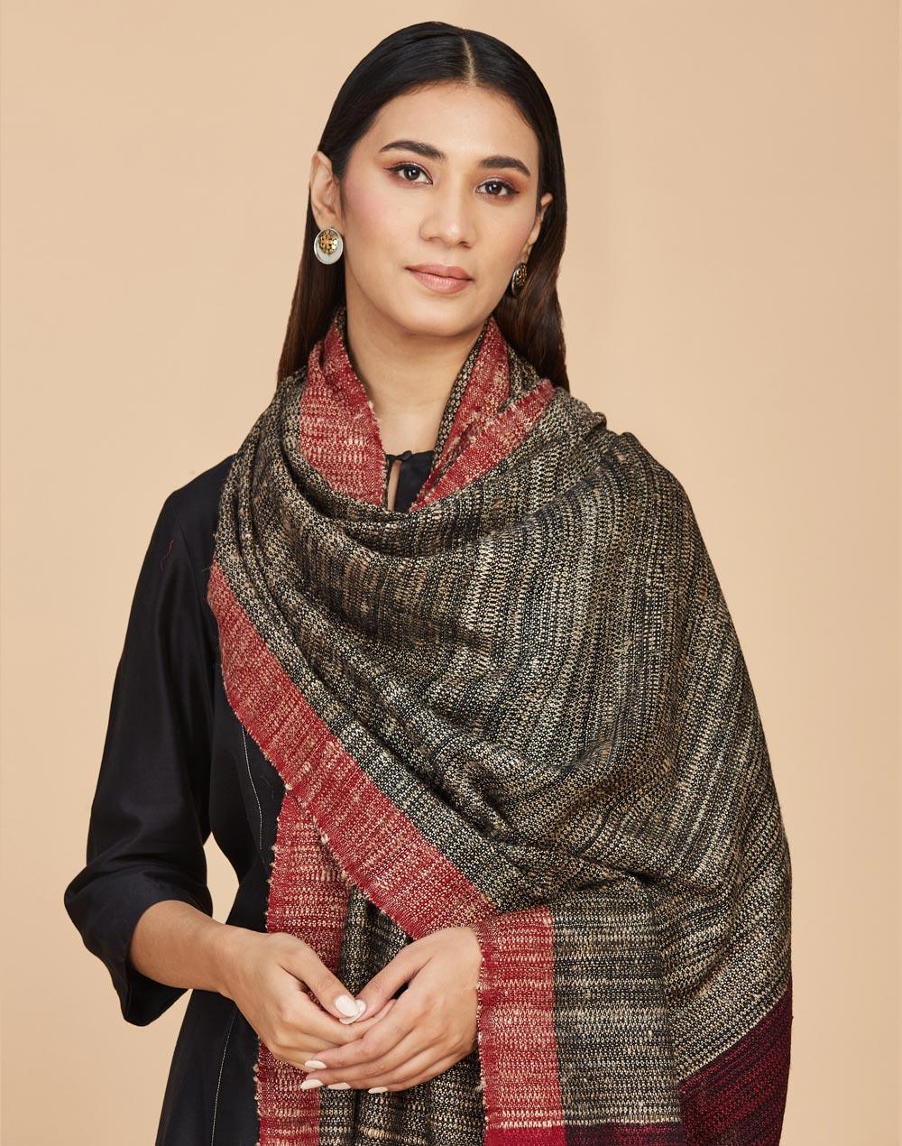 beige wool blend hand woven shawl