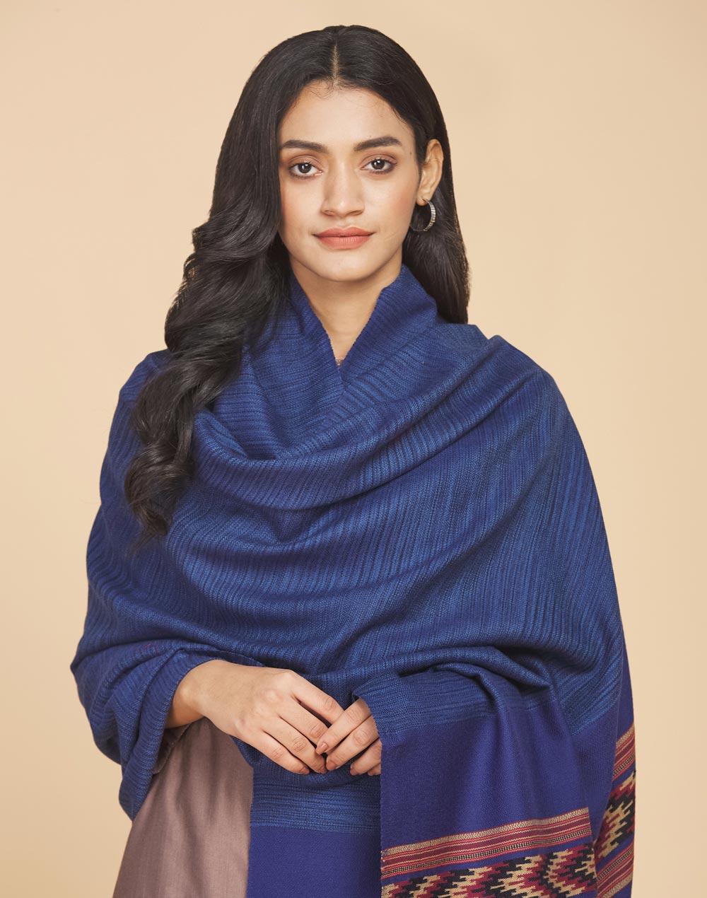 navy wool hand woven shawl