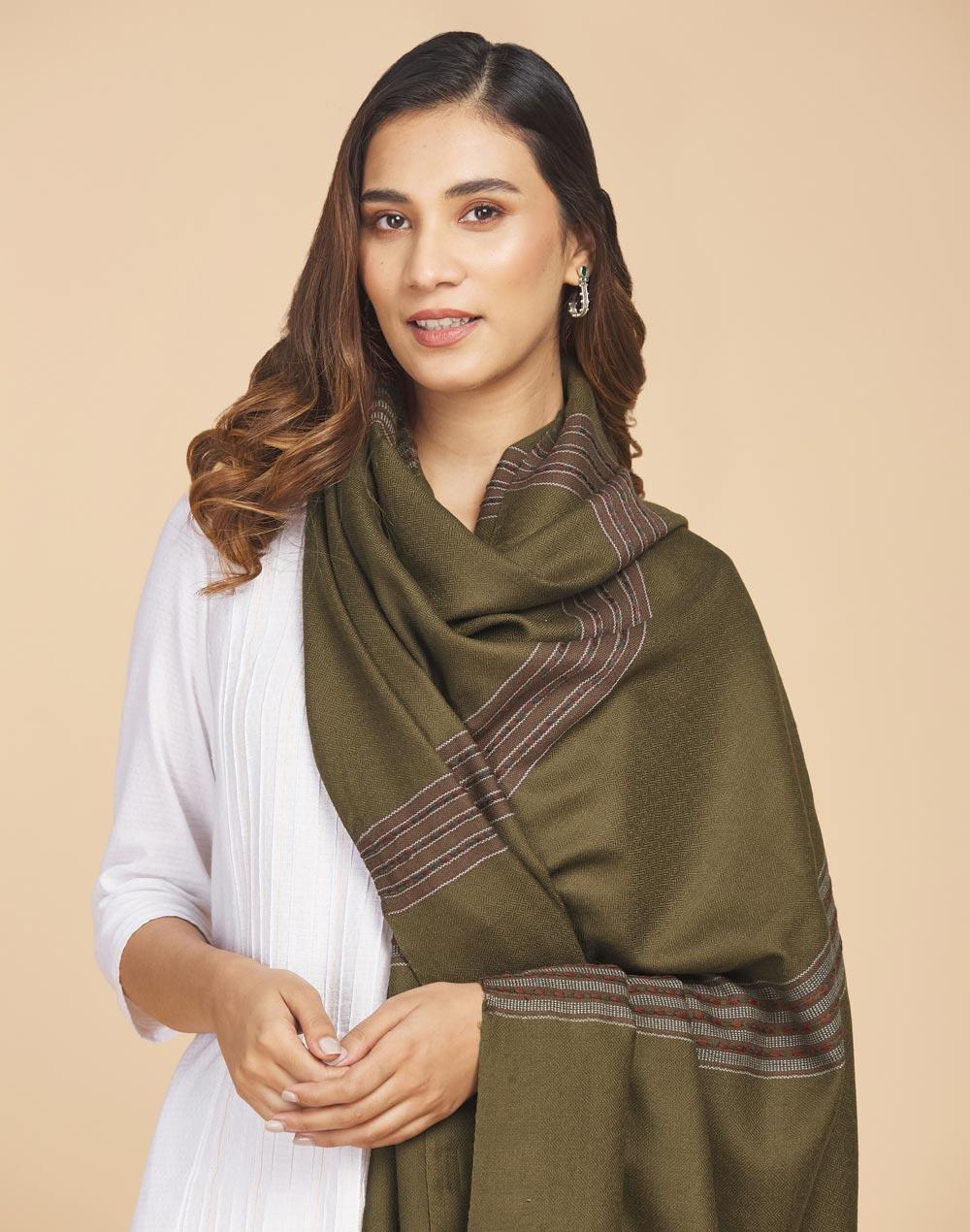 green wool hand woven shawl