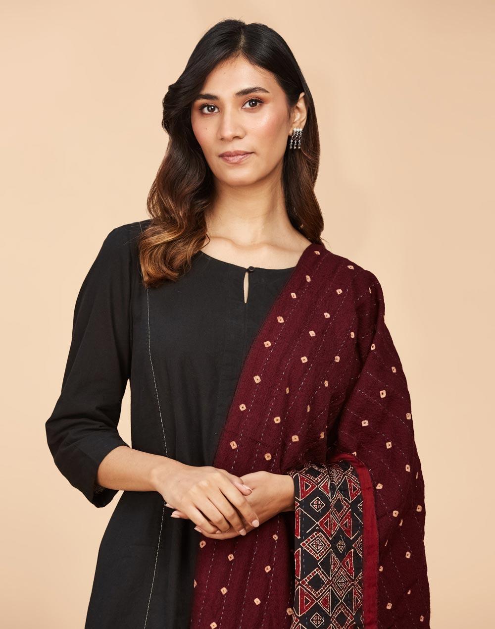 maroon wool blend gudri embroidered shawl