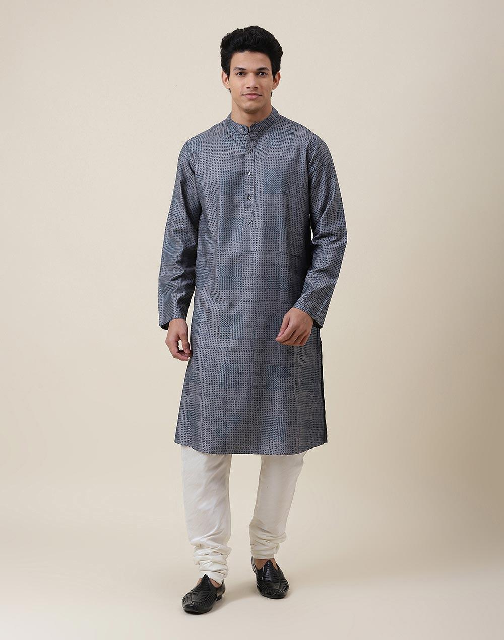 grey viscose silk slim fit printed long kurta