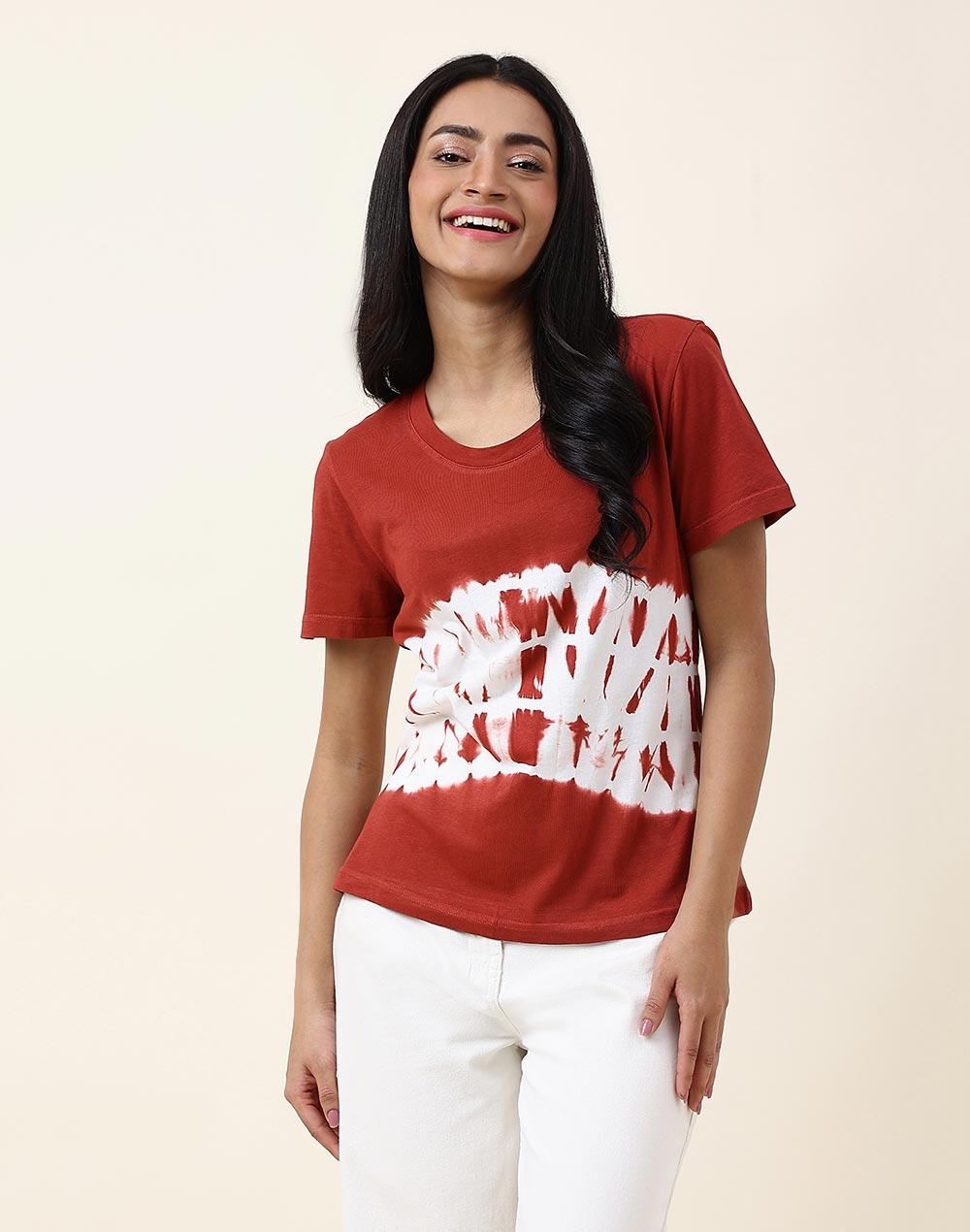 fabnu wine cotton tie-dye short sleeve top