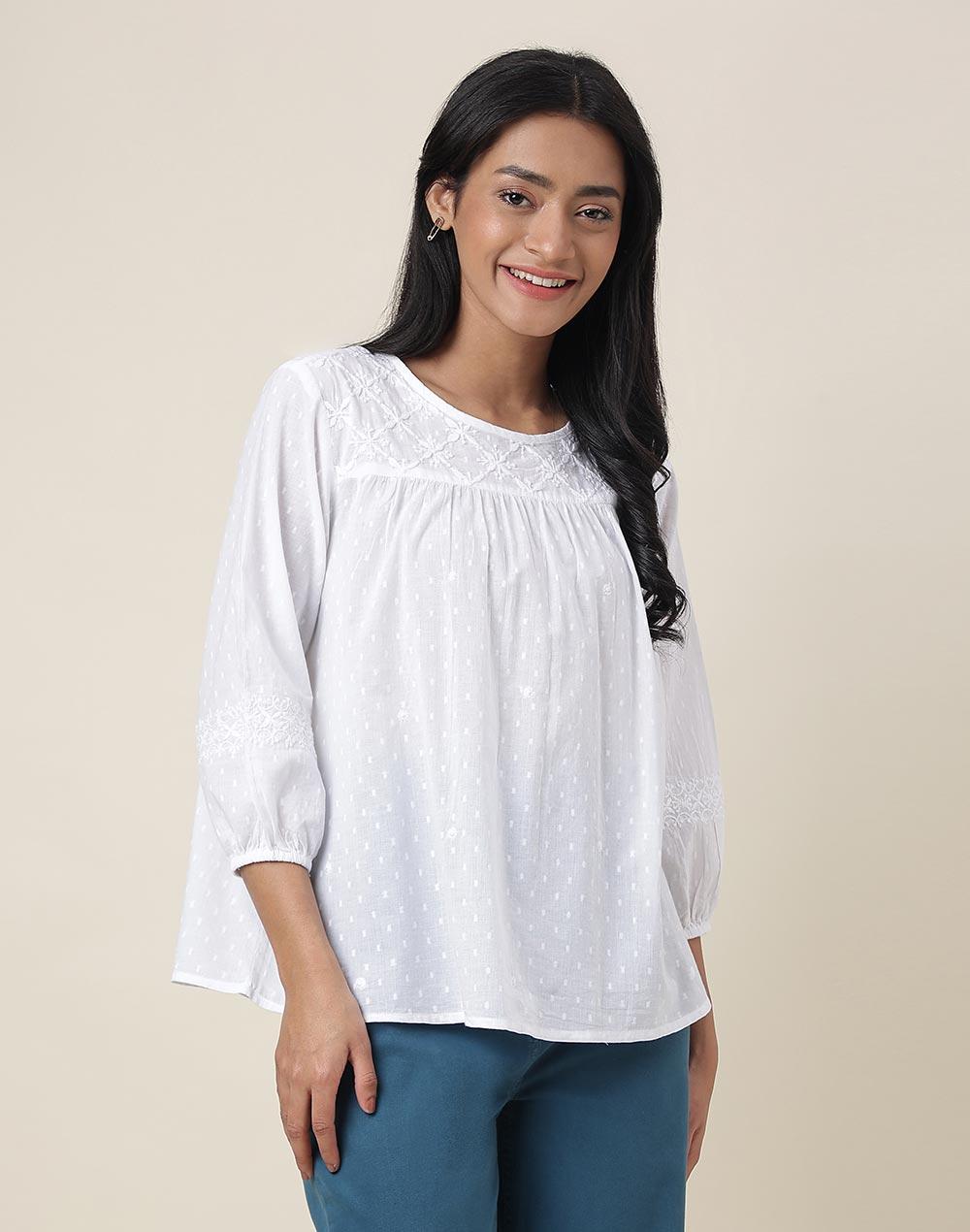 white cotton chikankari top