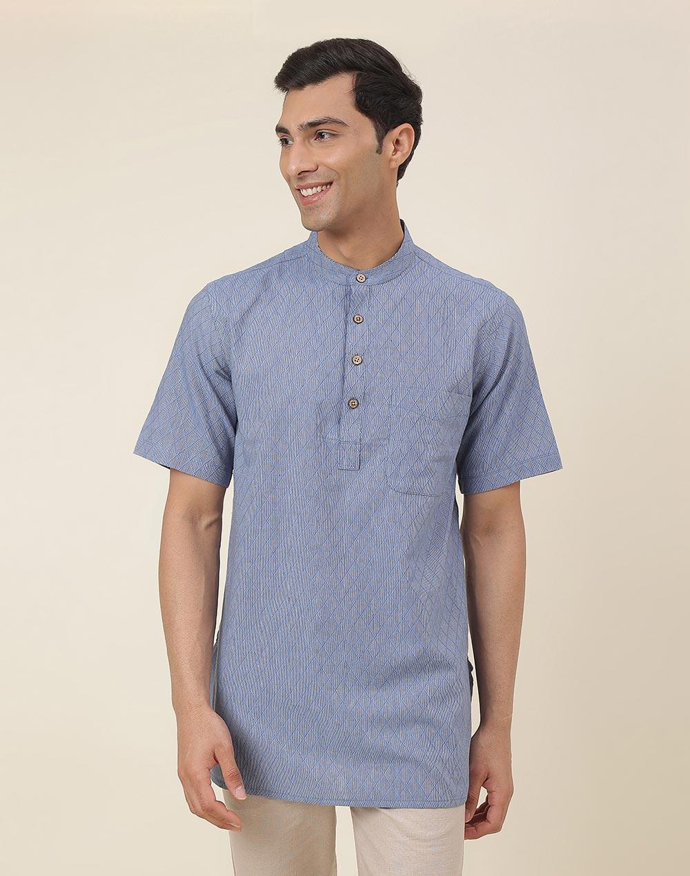 blue cotton dobby short kurta