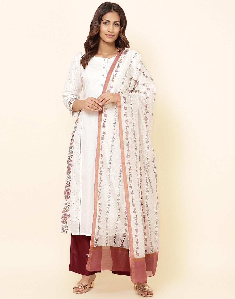 white cotton hand block printed slim fit 2pc kurta set