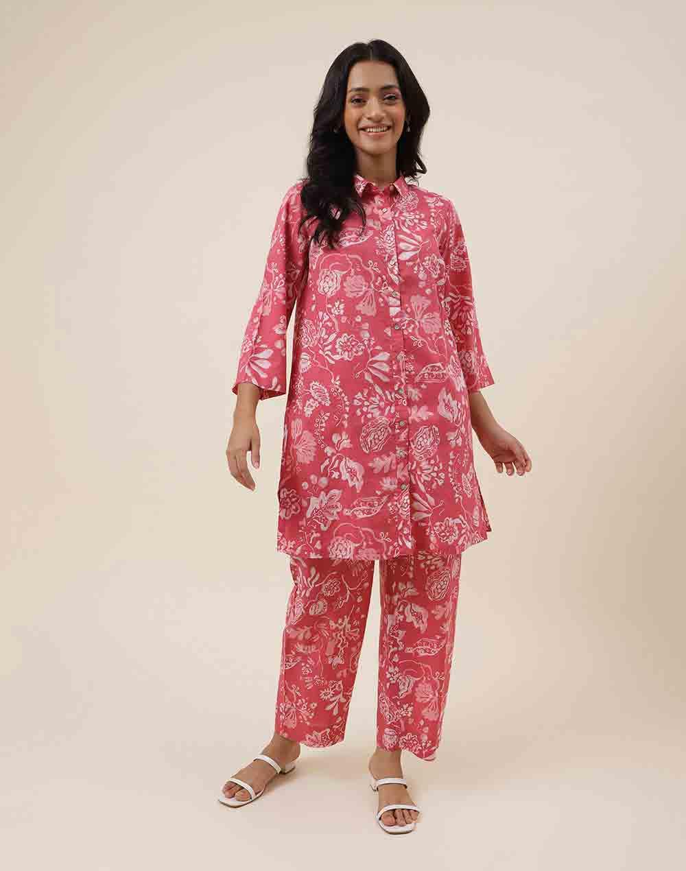 pink cotton blend printed set