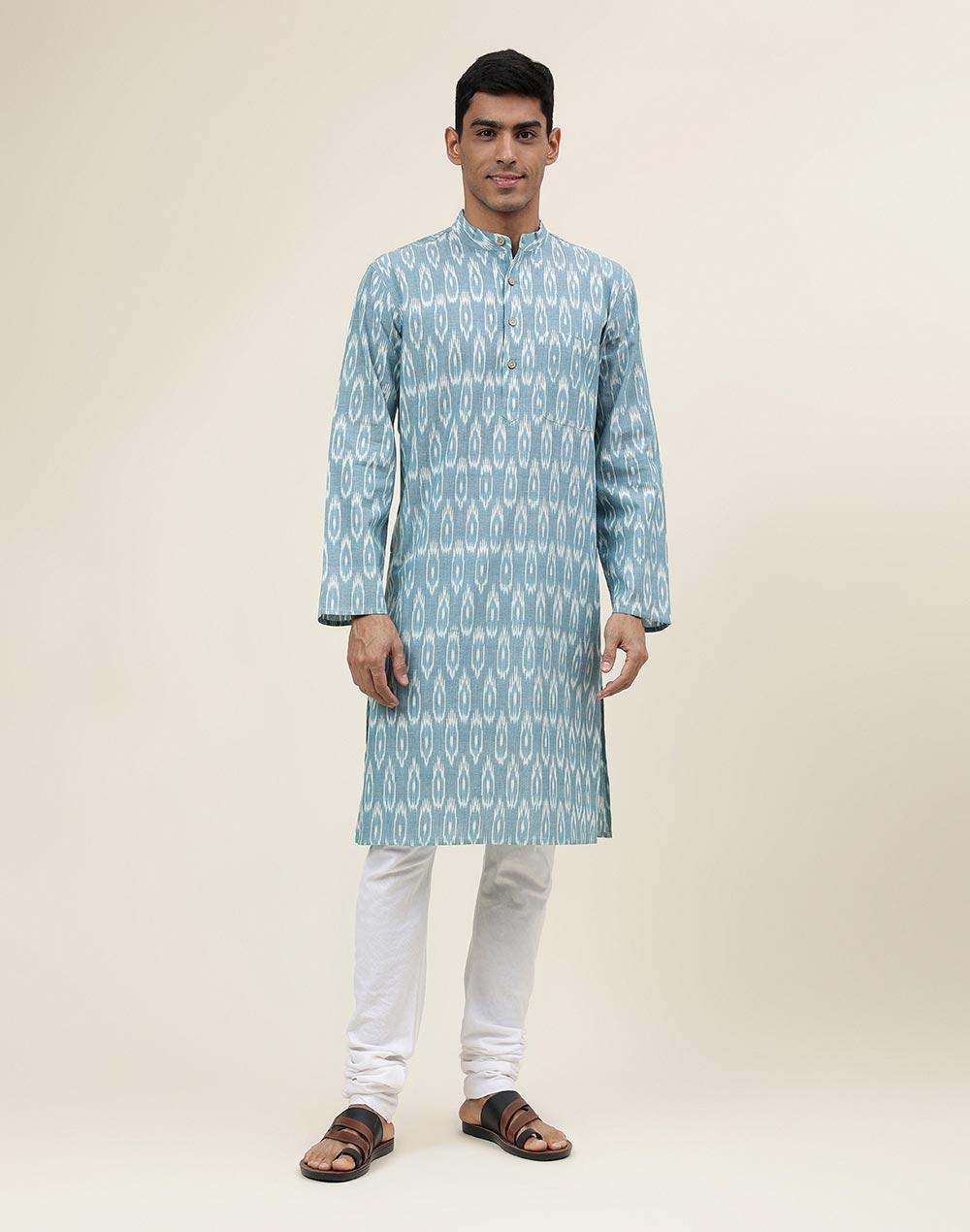 light blue cotton ikat woven long kurta