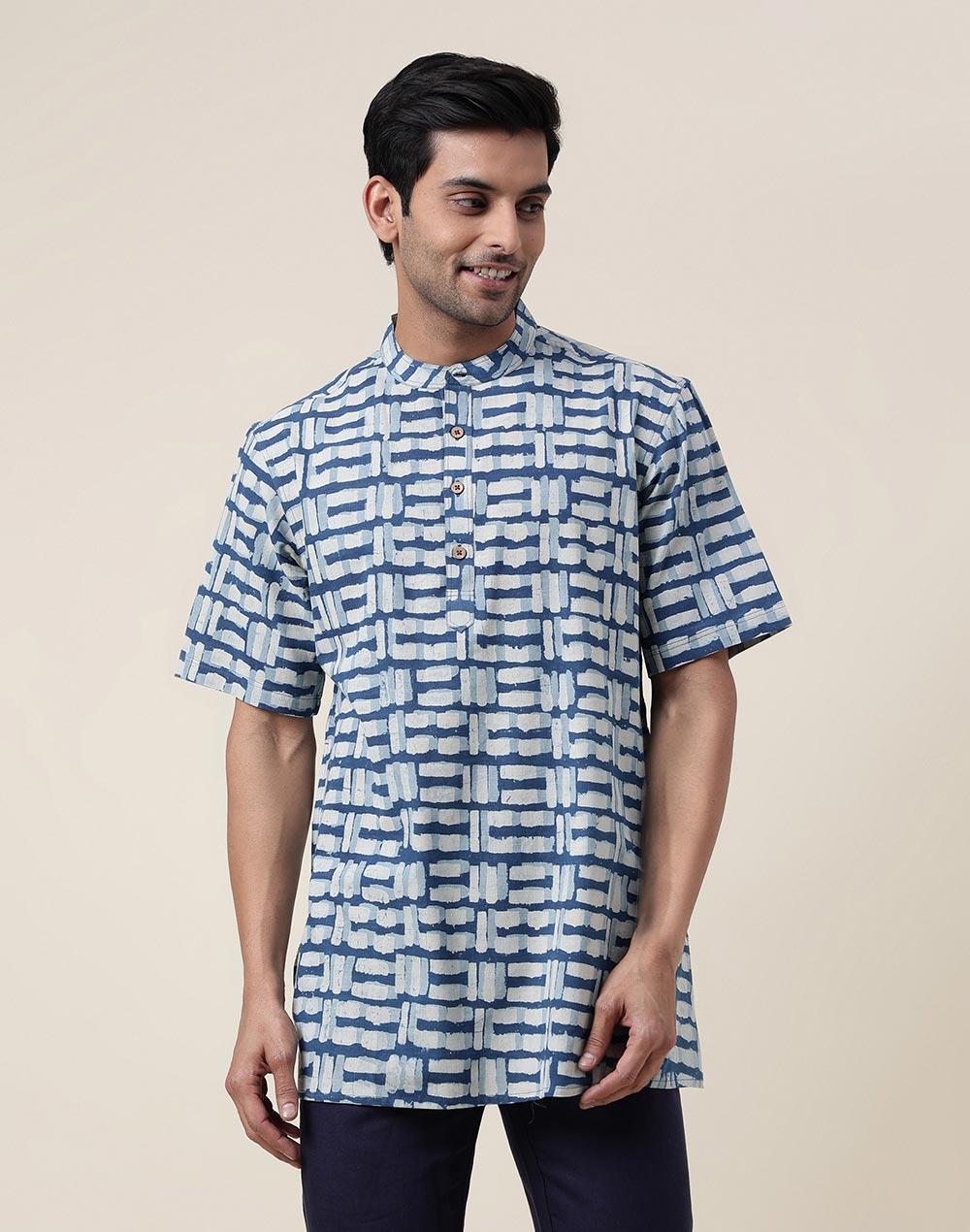 indigo cotton printed short kurta