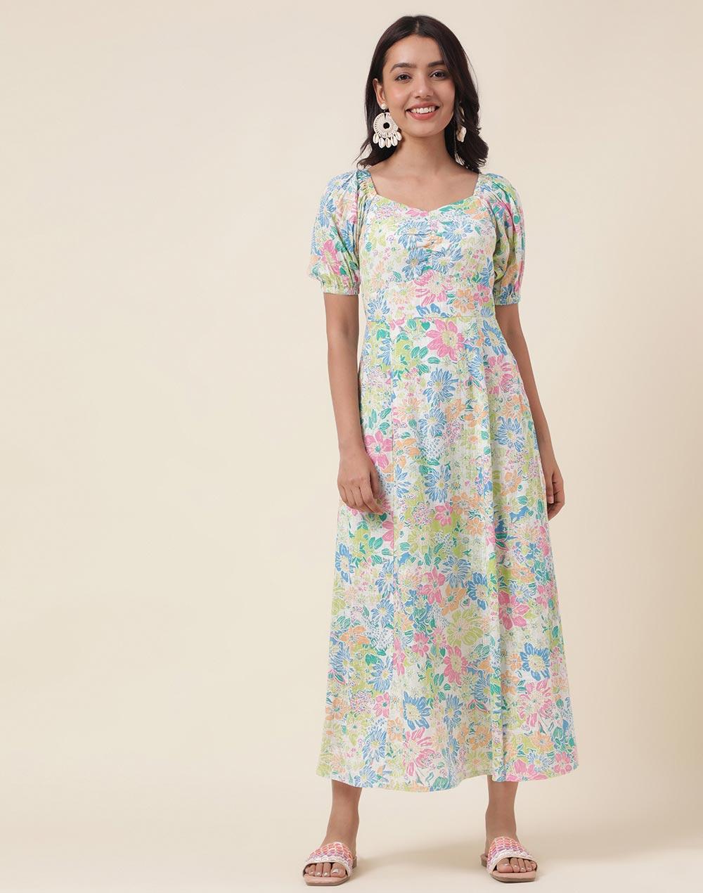 fabnu white cotton printed maxi dress