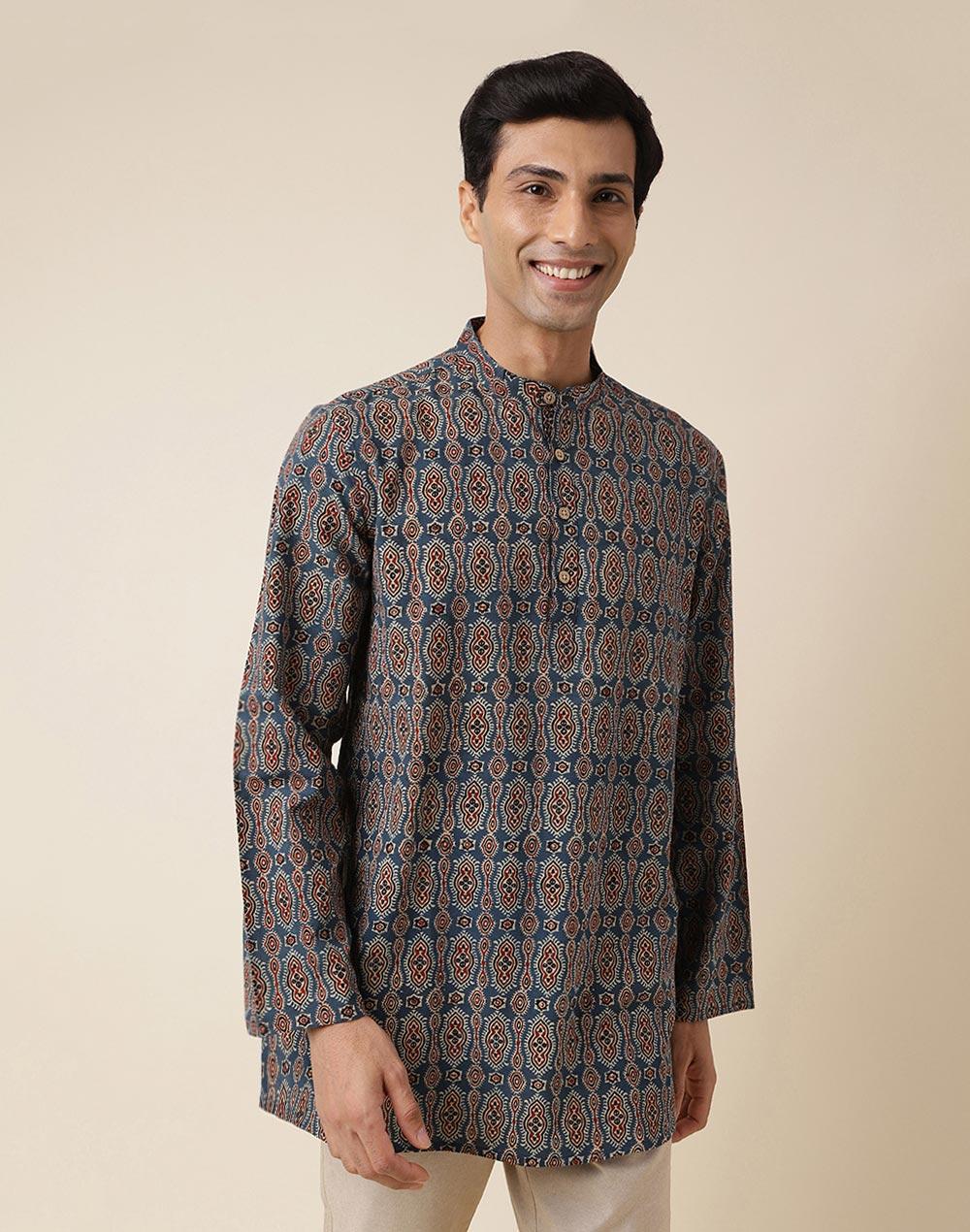 blue cotton printed short kurta