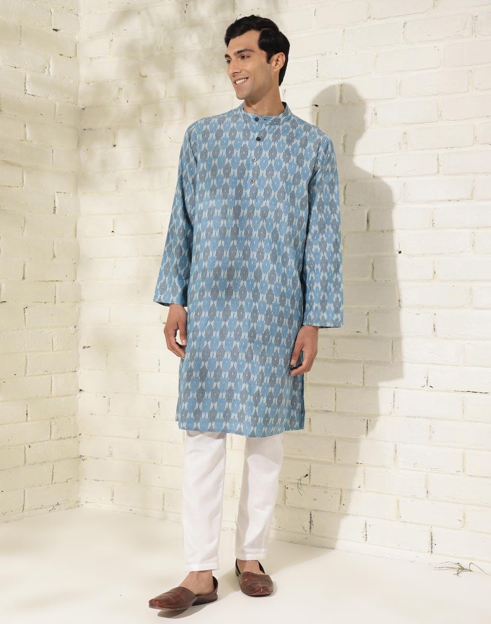 blue cotton ikat long kurta