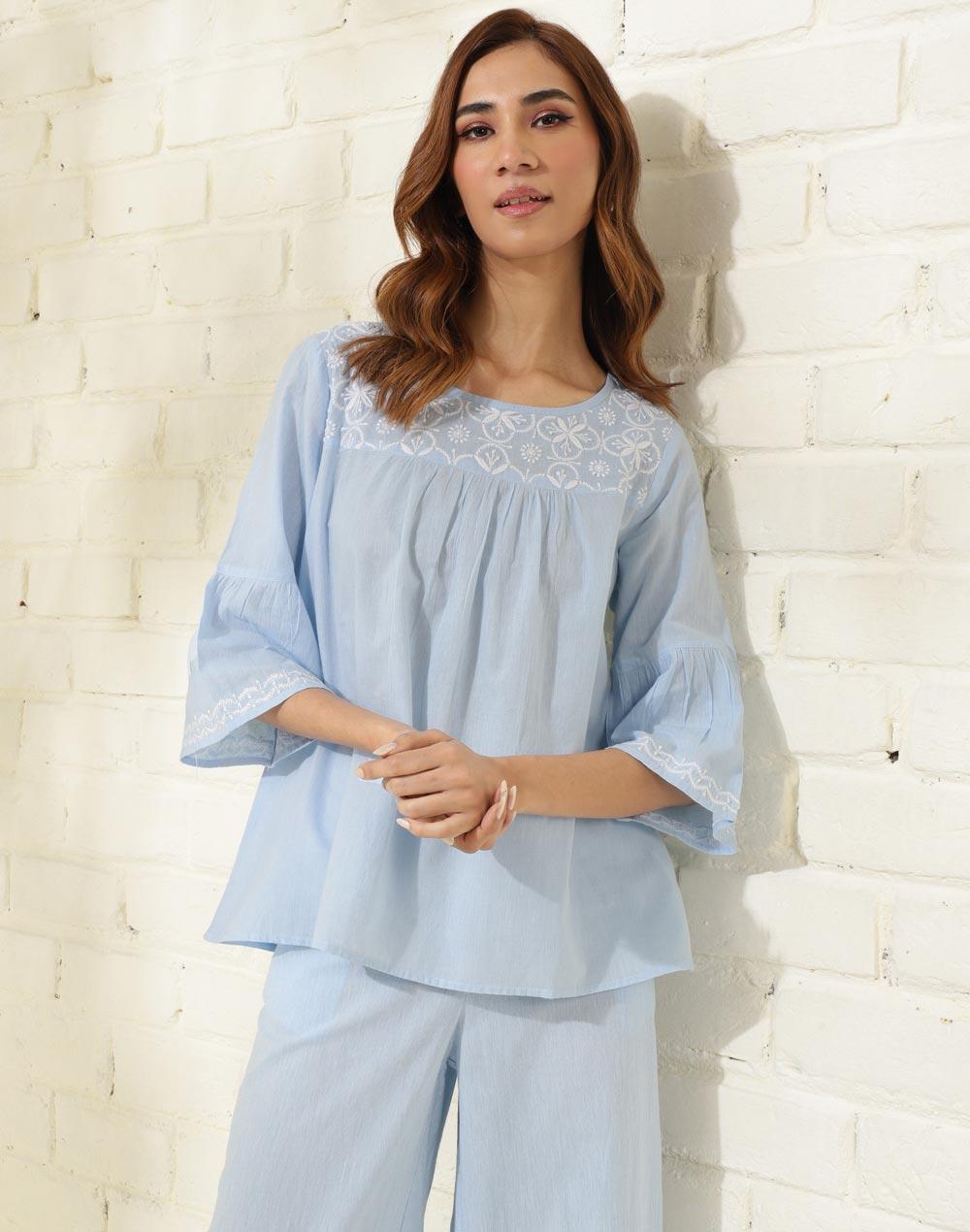 light blue cotton chikankari top