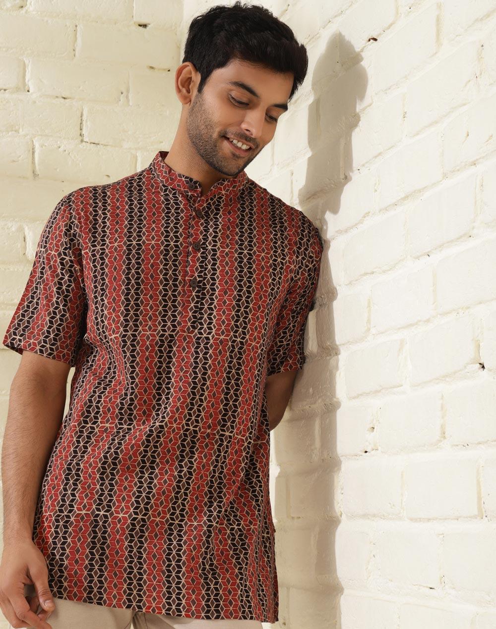 black cotton ajrakh printed short kurta