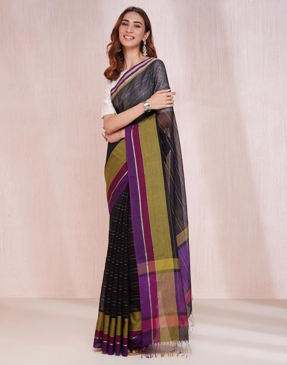 black viscose blend woven sari