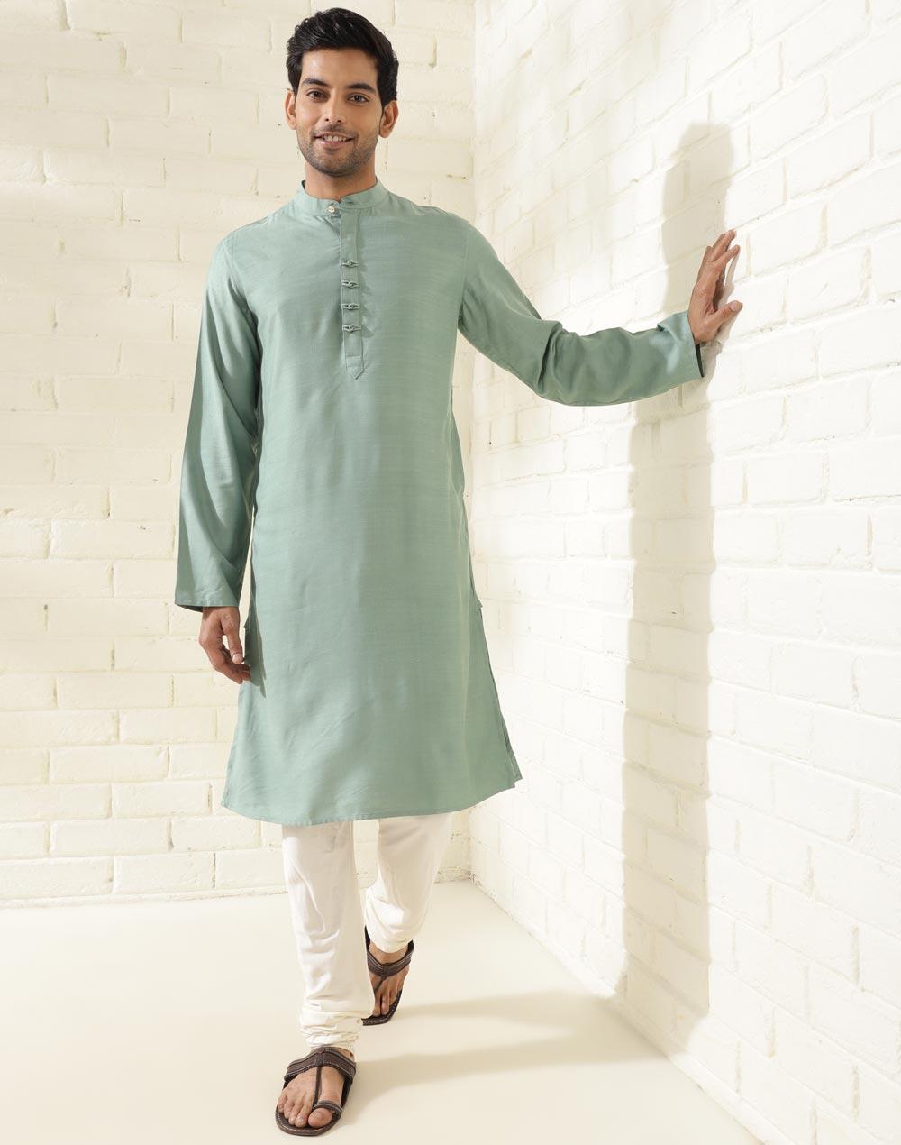 green viscose silk slim fit long kurta