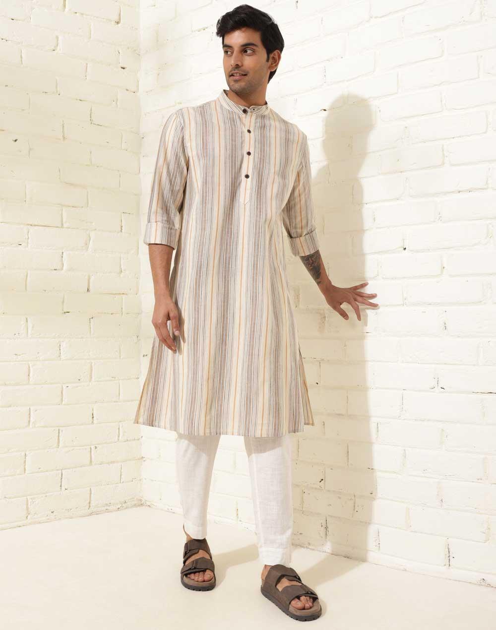 offwhite cotton striped long kurta