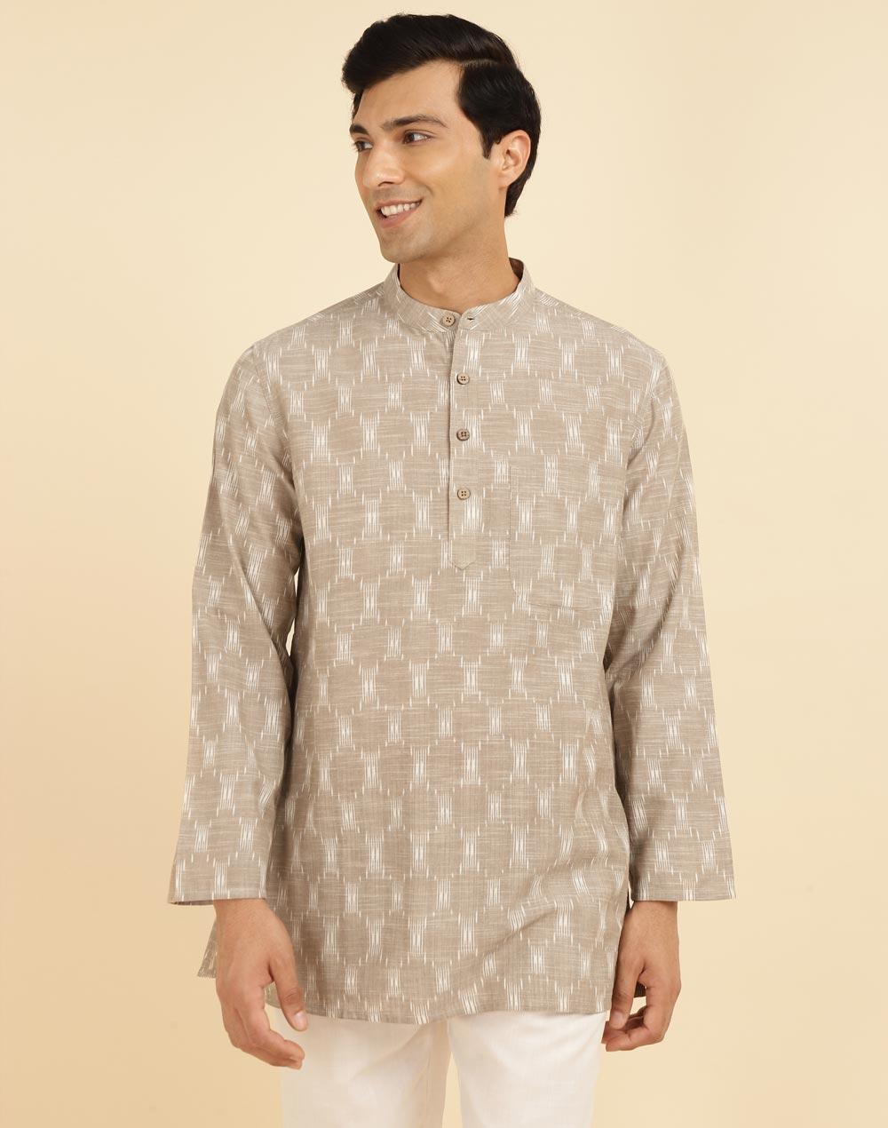 grey cotton ikat woven short kurta