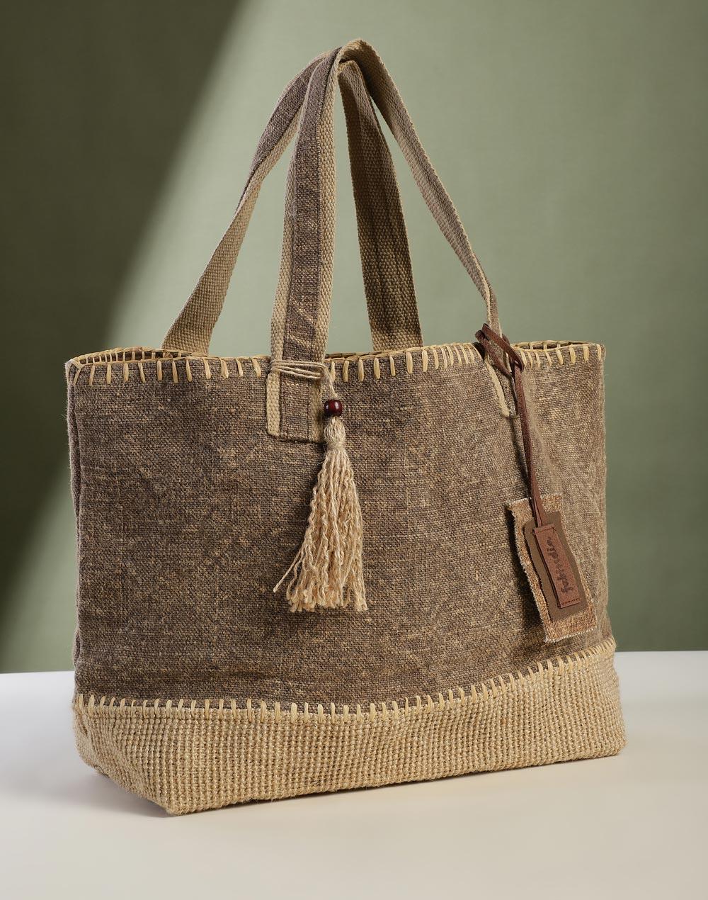 beige jute woven tote