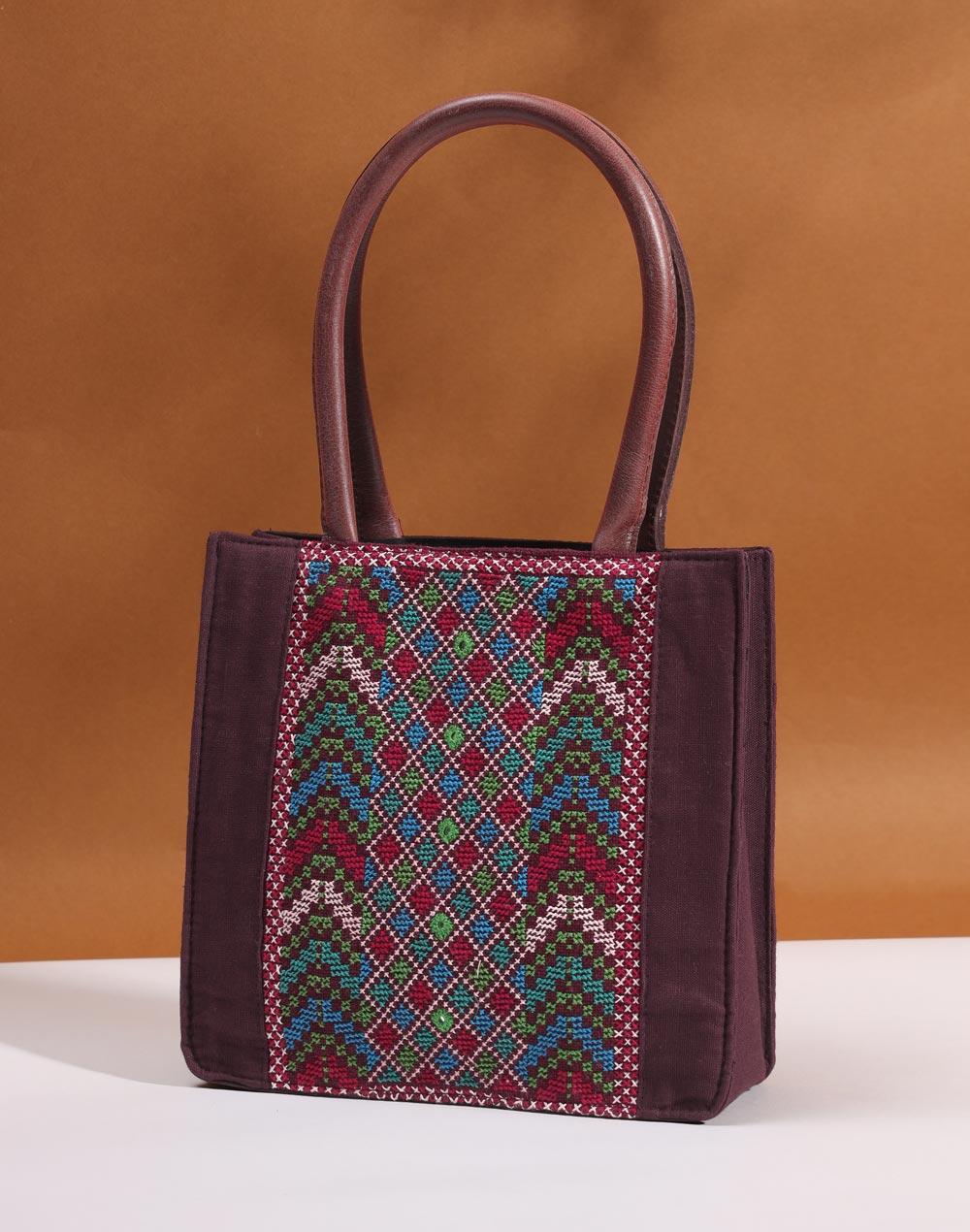 purple cotton embroidered tote