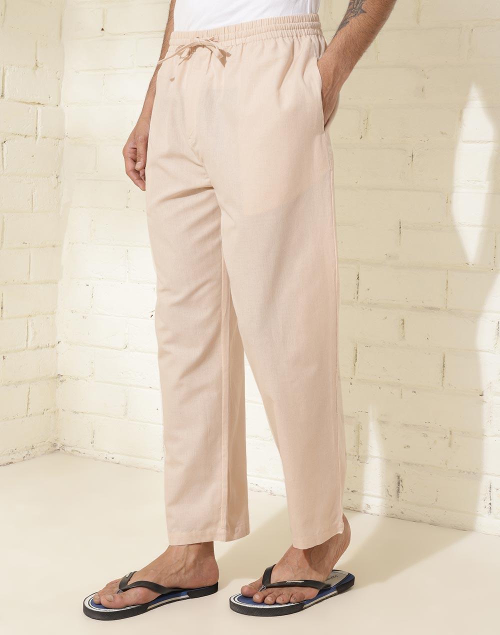 beige cotton woven pyjama