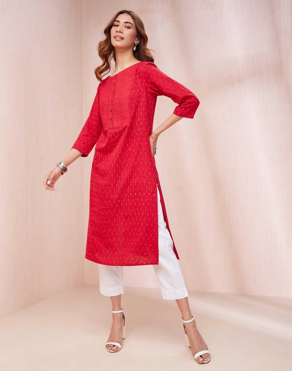 red cotton ikat long kurta