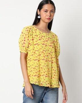 printed pleated top