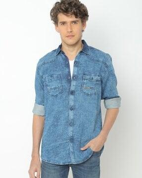 panelled denim shirt