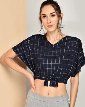 checked blouson top