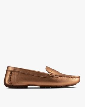 metallic leather loafers