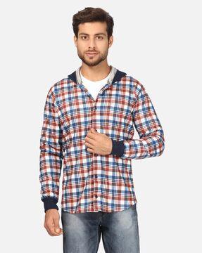 checked hooded shirt