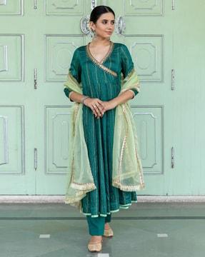 striped anarkali kurta set with dupatta