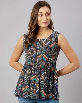 printed sleeveless top