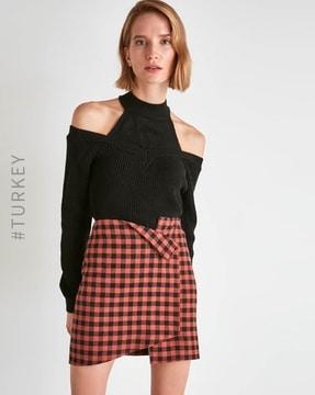 checked straight skirt