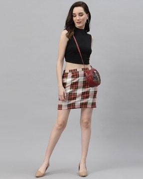 checked straight skirt