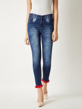 high-rise jeans with contrast hems