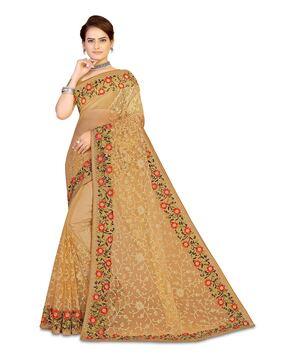 embroidered net saree