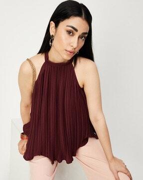 pleated sleeveless top