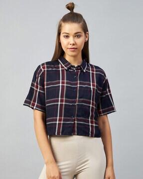 checked crop shirt