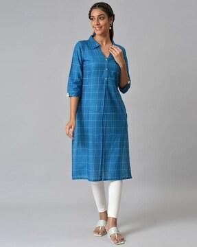 checked straight kurta