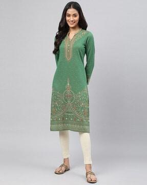 jacquard straight winter kurta