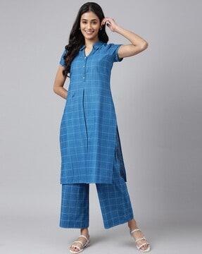 checked straight kurta